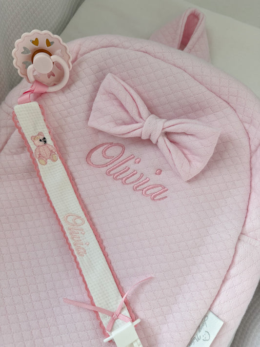 Kinder rugzak met strik roze - Personaliseerbaar