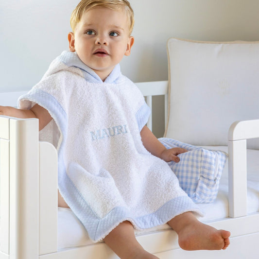 Luxe baby poncho blauw - Personaliseerbaar