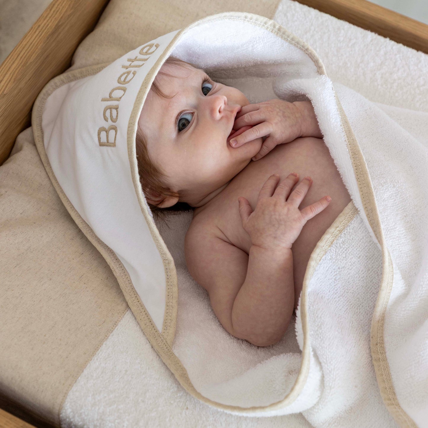 Badcape linnen beige - Personaliseerbaar